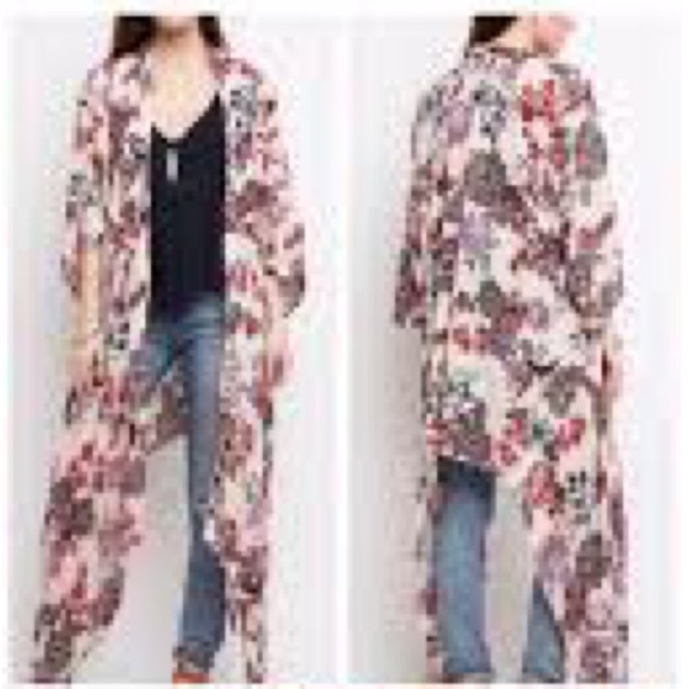 Patrons of Peace Cream and Blue Floral Kimono